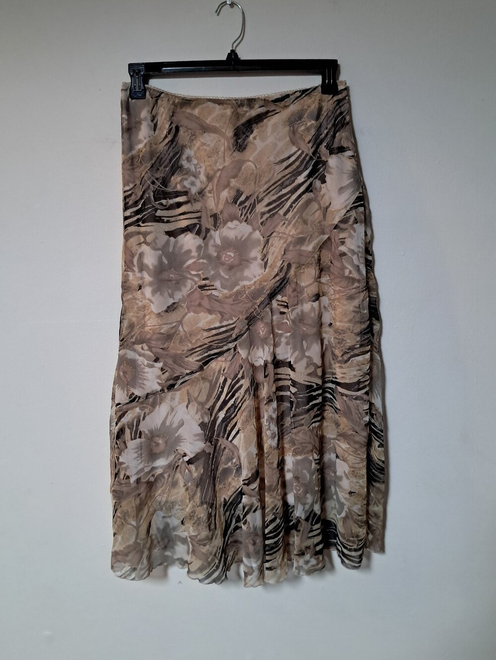Y2K 90's Fairy Grunge Womens Pull-on Midiskirt Romantic Floral Art Earth Color L